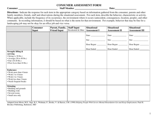 Consumer Assessment Form - Texas