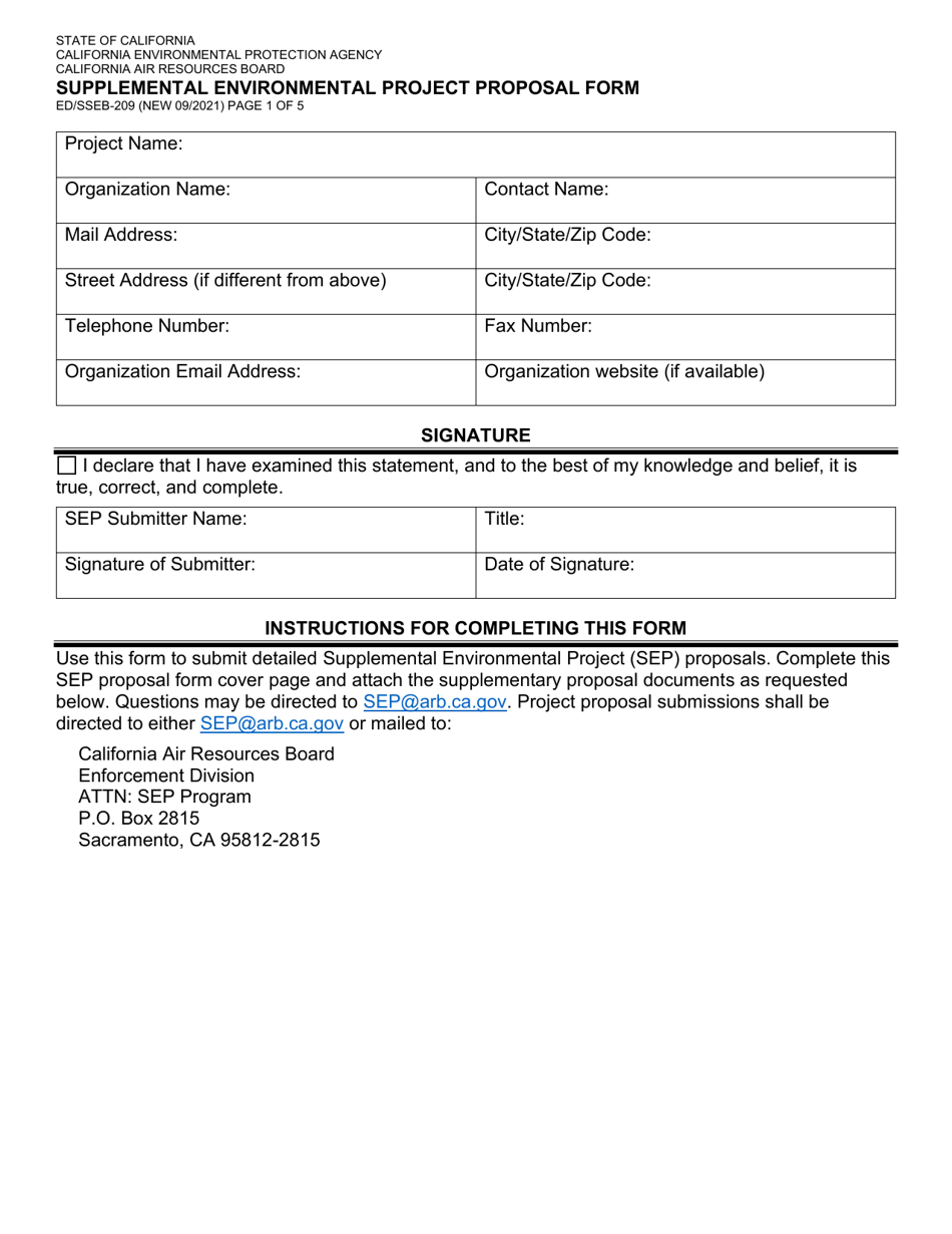 Form ED / SSEB-209 Supplemental Environmental Project Proposal Form - California, Page 1