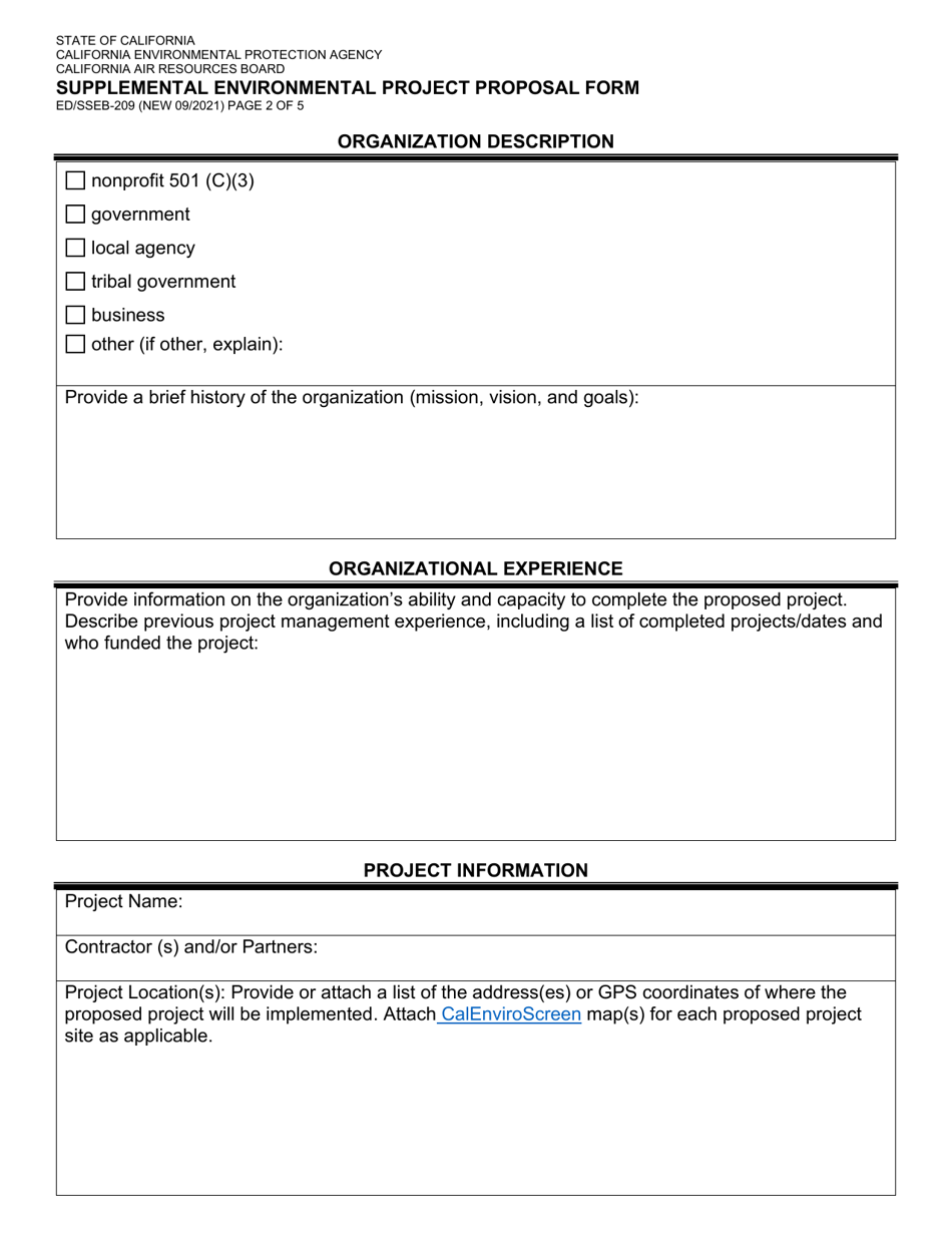 Form ED / SSEB-209 Supplemental Environmental Project Proposal Form - California, Page 2