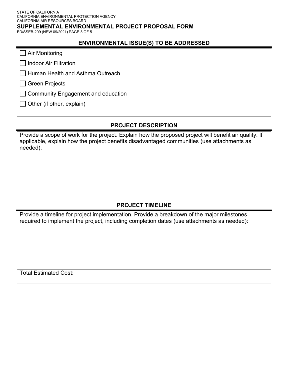 Form ED / SSEB-209 Supplemental Environmental Project Proposal Form - California, Page 3