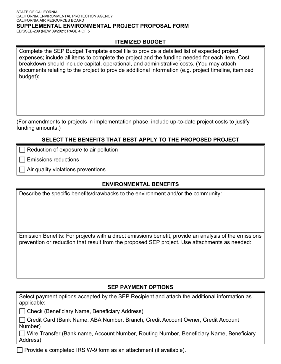 Form ED / SSEB-209 Supplemental Environmental Project Proposal Form - California, Page 4