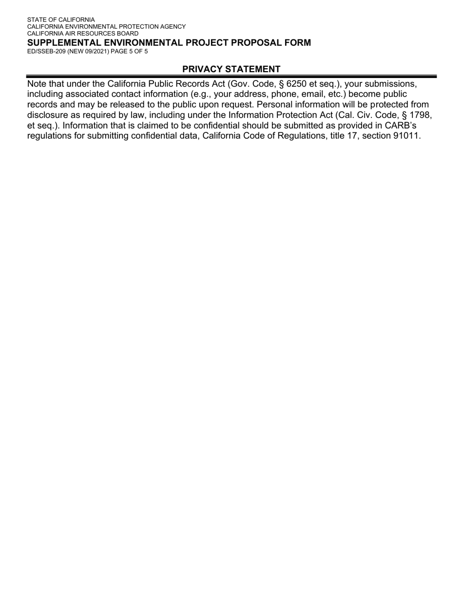 Form ED / SSEB-209 Supplemental Environmental Project Proposal Form - California, Page 5