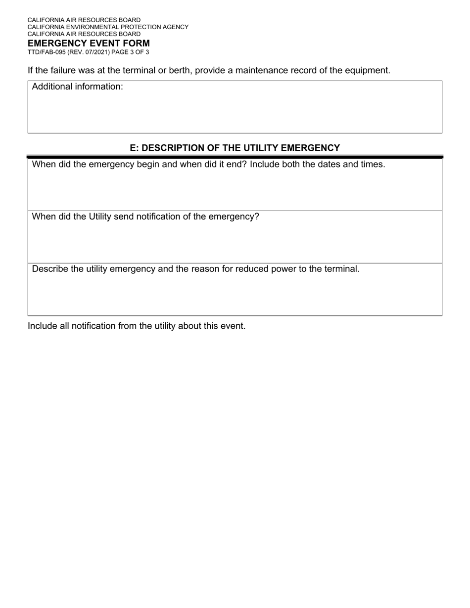 Form TTD / FAB-095 Emergency Event Form - California, Page 3