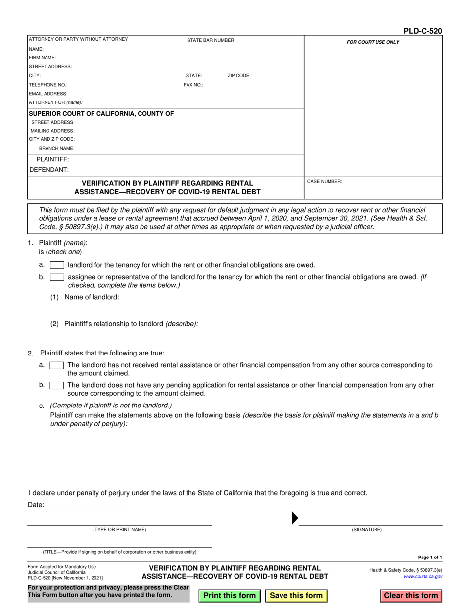 Form PLD-C-520 - Fill Out, Sign Online and Download Fillable PDF ...