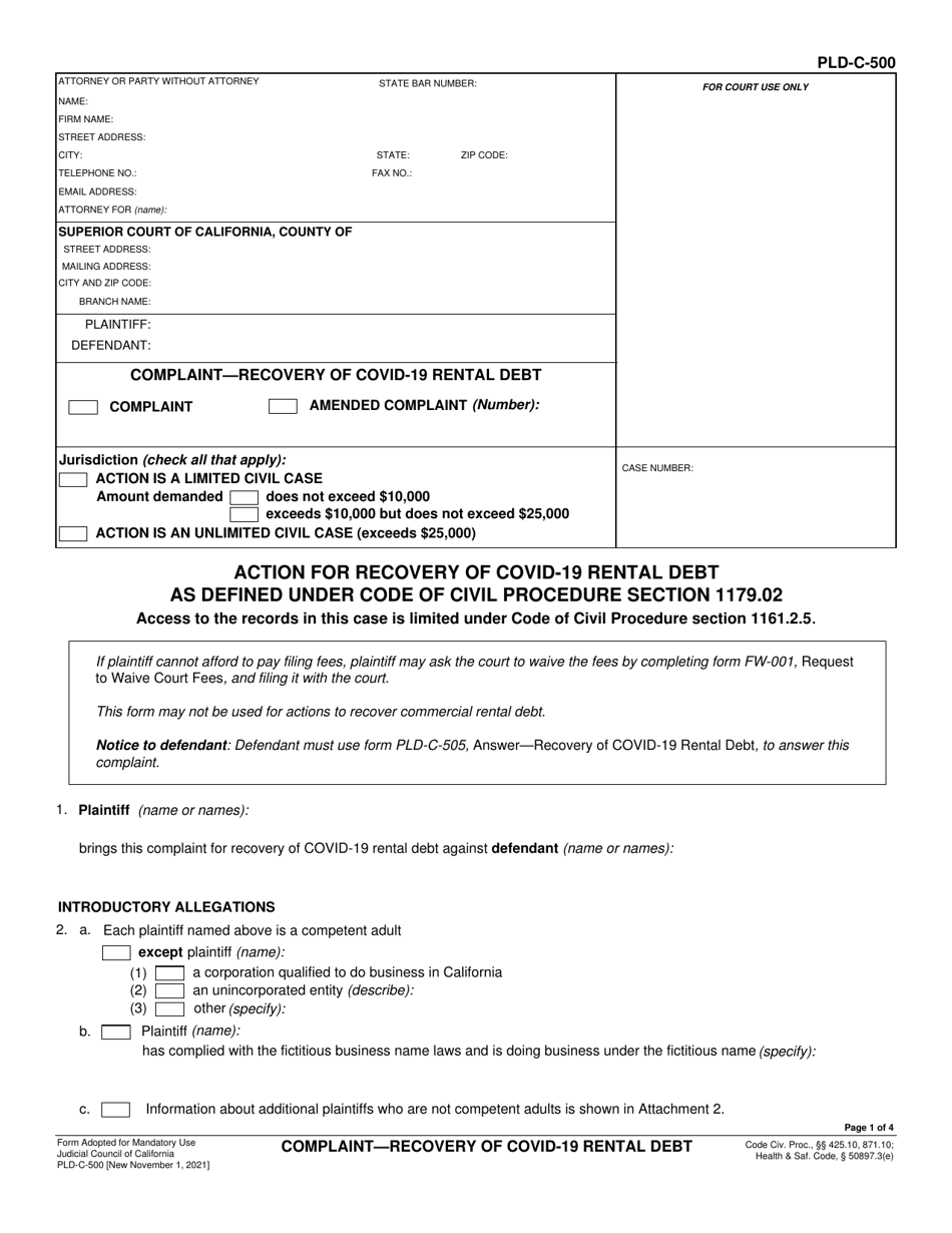 Form PLD-C-500 - Fill Out, Sign Online and Download Fillable PDF ...