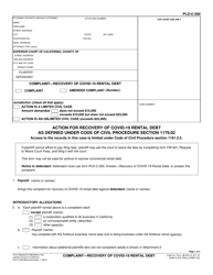 Form PLD-C-500 Complaint - Recovery of Covid-19 Rental Debt - California