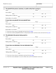Form SC-500 Plaintiff&#039;s Claim and Order to Go to Small Claims Court (Covid-19 Rental Debt) - California (English/Spanish), Page 2