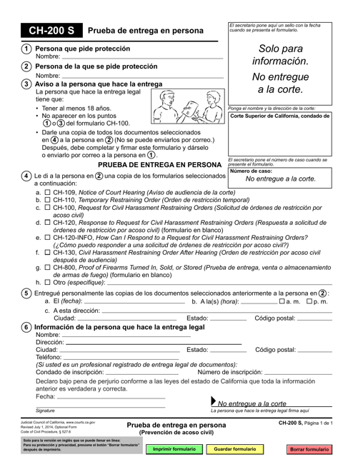 Formulario CH-200 Prueda De Entrega En Persona - California (Spanish)