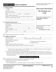 Formulario ADOPT-215 Orden De Adopcion - California (Spanish)
