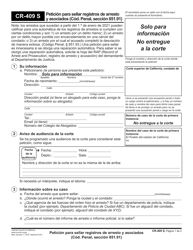 Formulario CR-409 Peticion Para Sellar Registros De Arresto Y Asociados - California (Spanish)