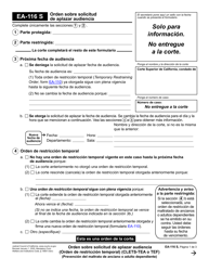 Formulario EA-116 Orden Sobre Solicitud De Aplazar Audiencia - California (Spanish)