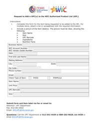 Document preview: Request to Add a Upc(S) to the Wic Authorized Product List (Apl) - Texas