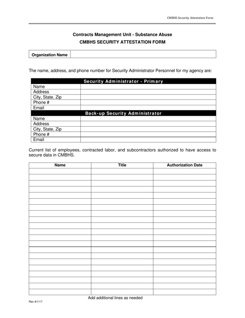 Clinical Management for Behavioral Health Services Security Attestation Form - Texas Download Pdf