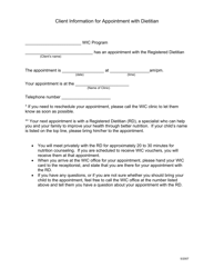 Document preview: Client Information for Appointment With Dietitian - Texas