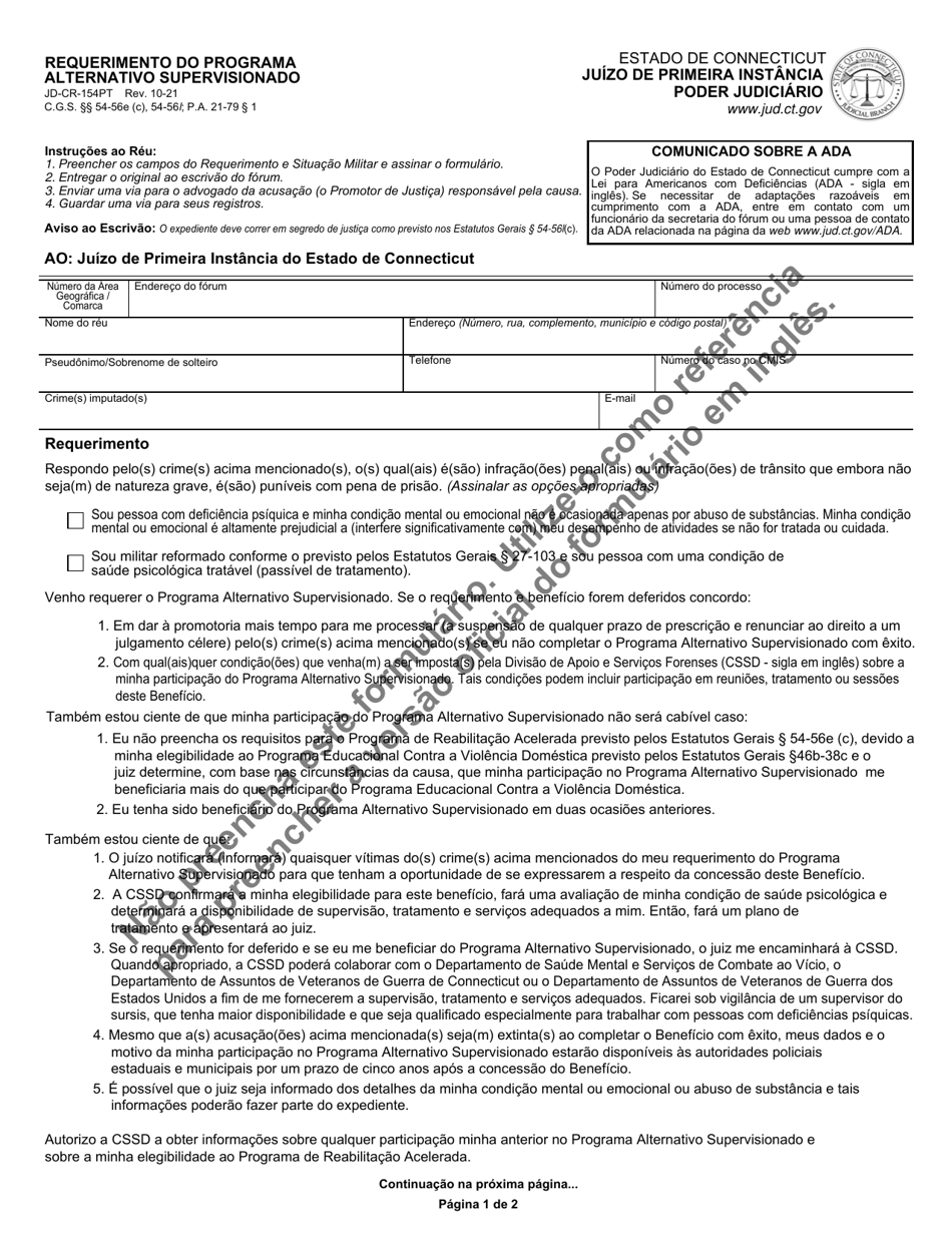 Form JD-CR-154PT Application for Supervised Diversionary Program - Connecticut (Portuguese), Page 1