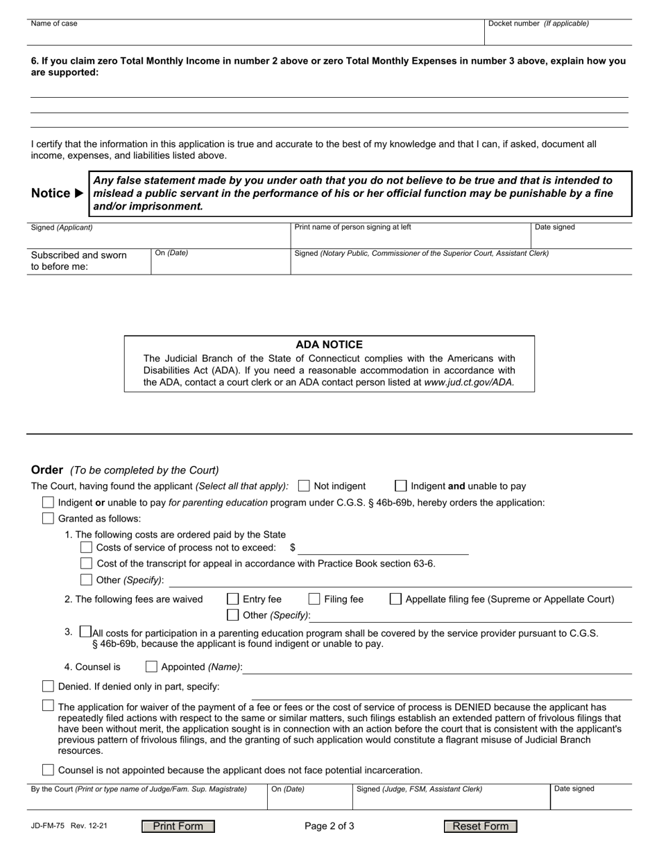 Form JD-FM-75 Download Fillable PDF or Fill Online Application for ...