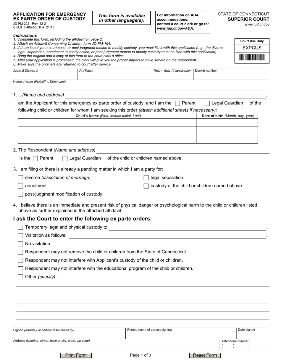 Form JD FM 222 Download Fillable PDF Or Fill Online Application For application-for-setting-aside-ex-parte-judgment-and-decree-passed-by-a