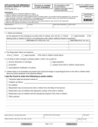 Form JD-FM-222 Application for Emergency Ex Parte Order of Custody - Connecticut