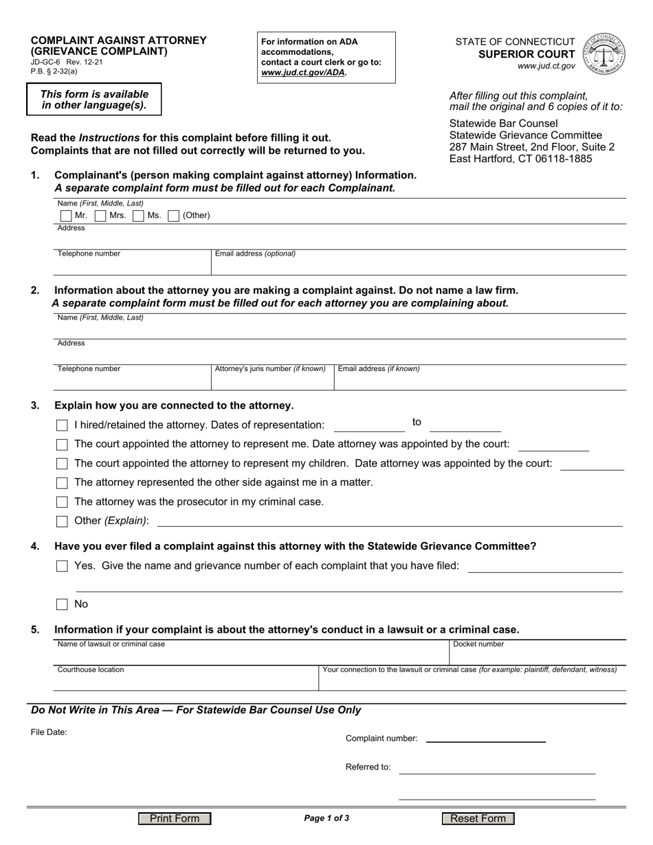 Form JD-GC-6 Complaint Against Attorney (Grievance Complaint) - Connecticut, Page 3