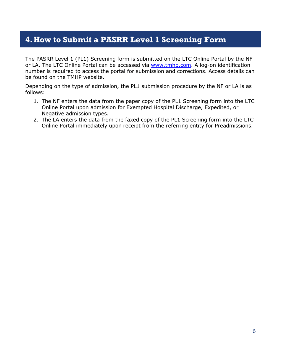Instructions for Pasrr Level 1 Screening - Texas, Page 6