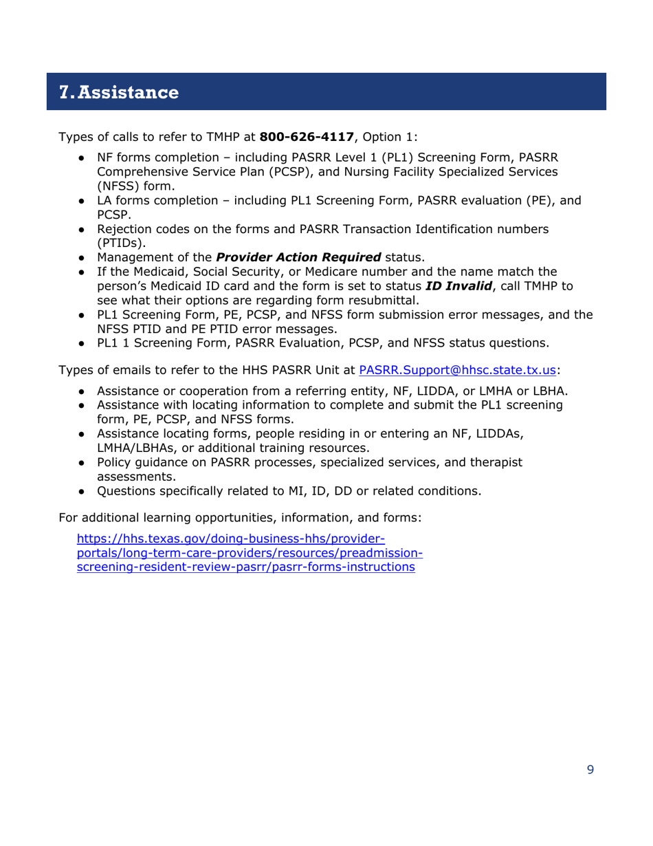 Instructions for Pasrr Level 1 Screening - Texas, Page 9