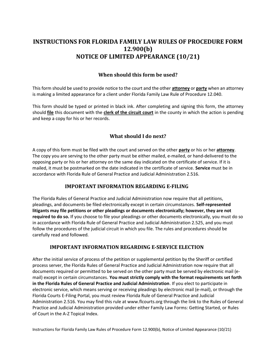 Form 12.900(B) Notice of Limited Appearance - Florida, Page 1