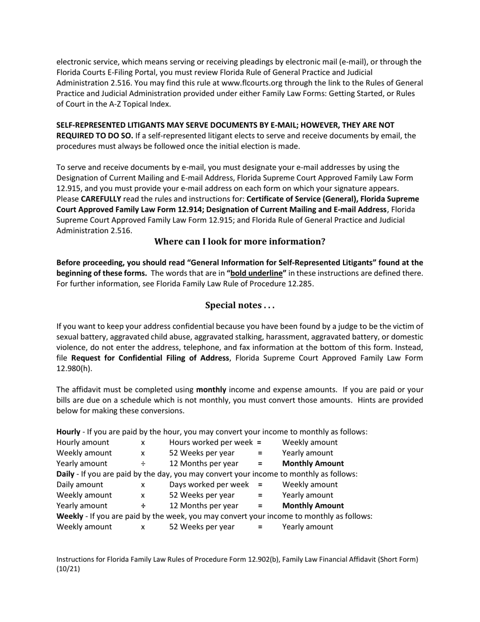 Form 12.902(B) Family Law Financial Affidavit (Short Form) - Florida, Page 2