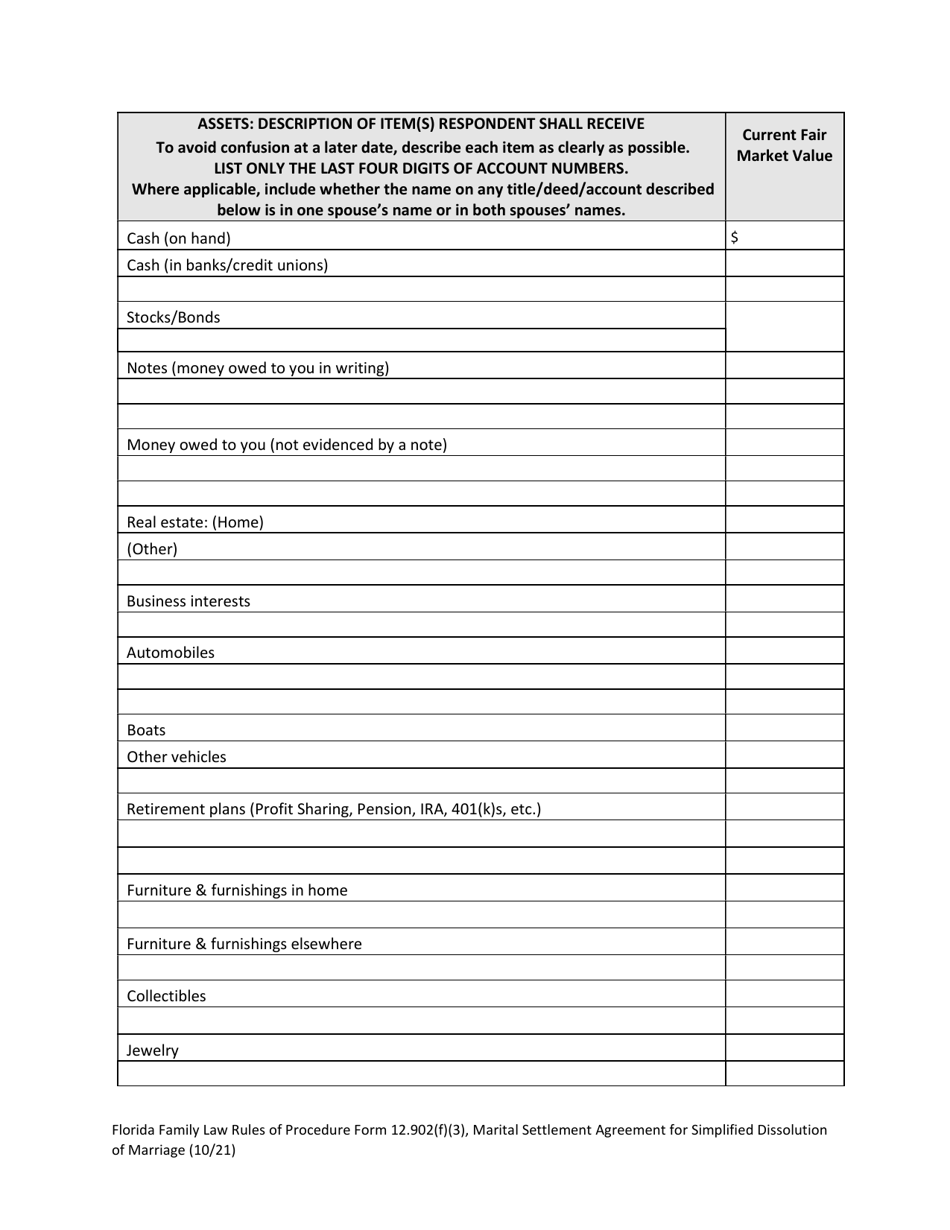 Form 12.902(F)(3) Download Fillable PDF or Fill Online Marital ...