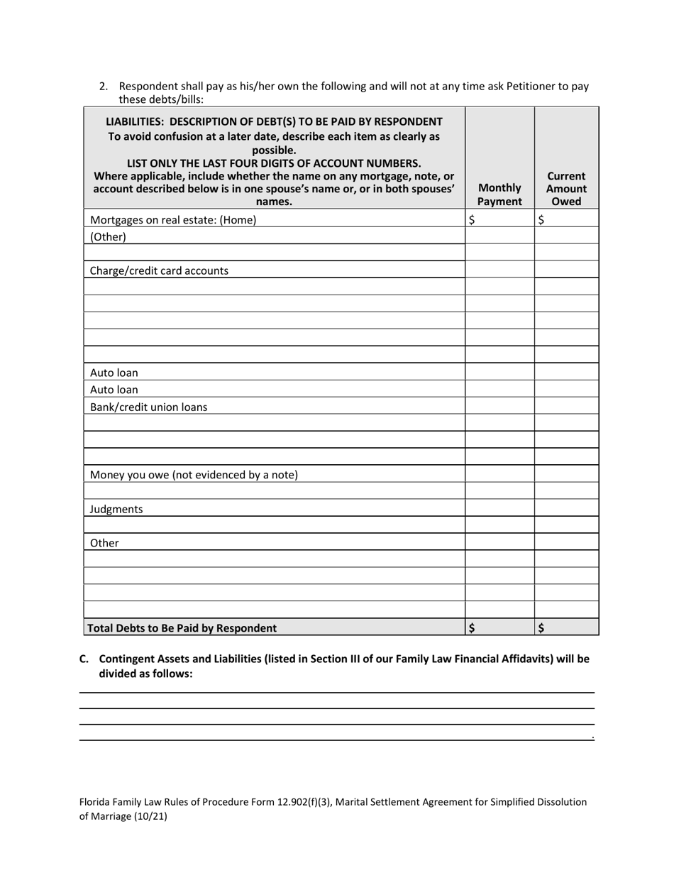 Form 12.902(F)(3) Download Fillable PDF or Fill Online Marital ...