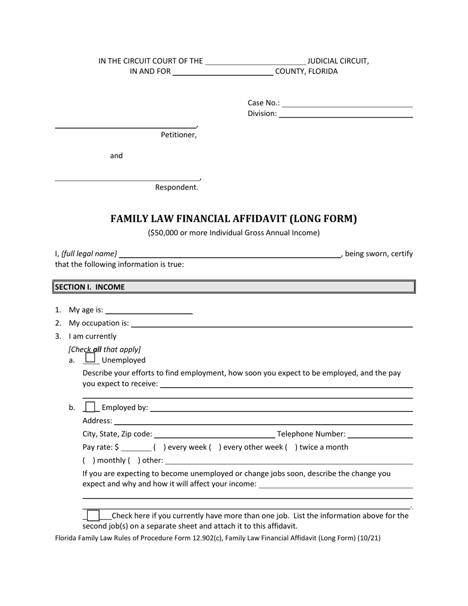 Form 12.902(C) Family Law Financial Affidavit (Long Form) - Florida, Page 4