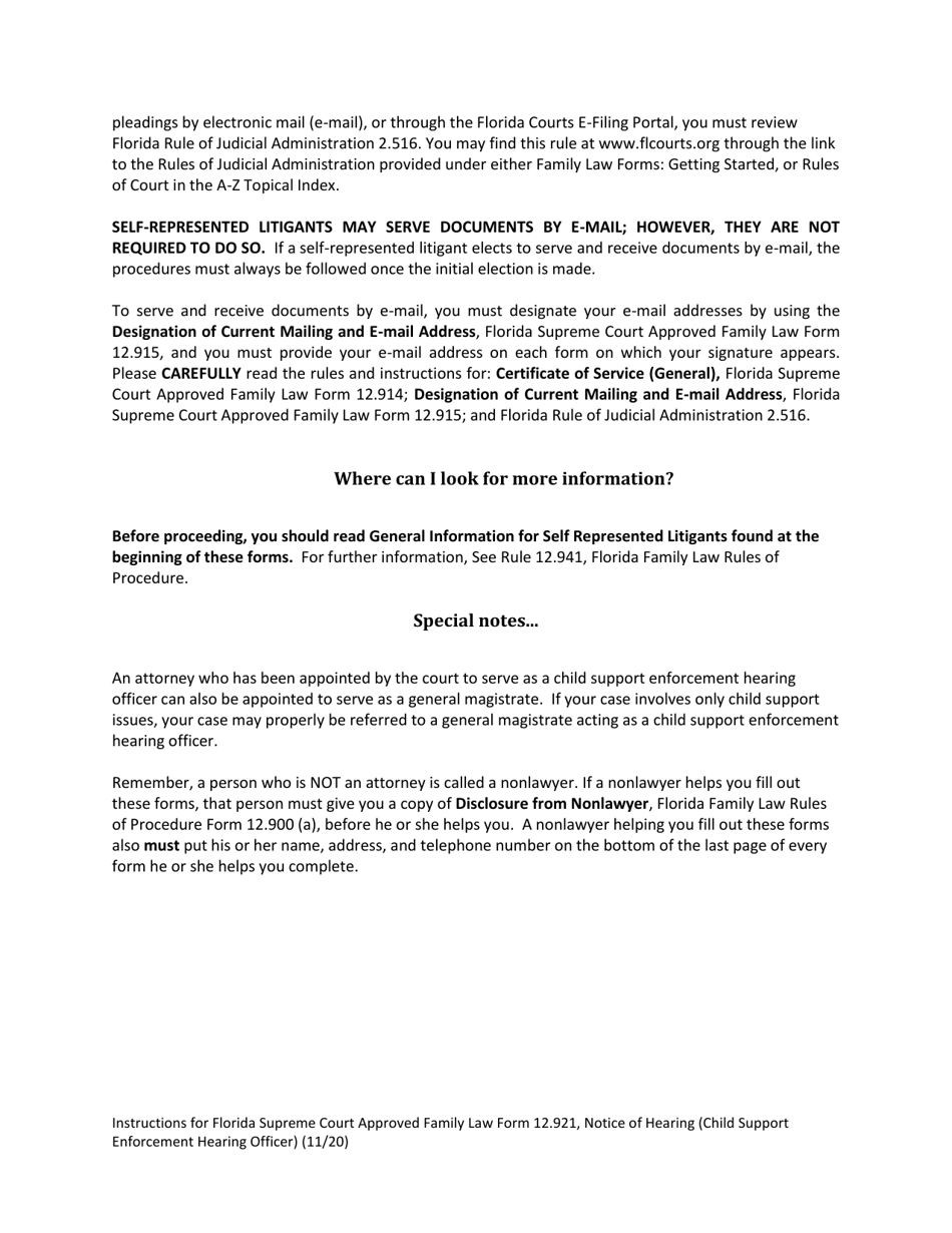 Form 12.921 Notice of Hearing (Child Support Enforcement Hearing Officer) - Florida, Page 2