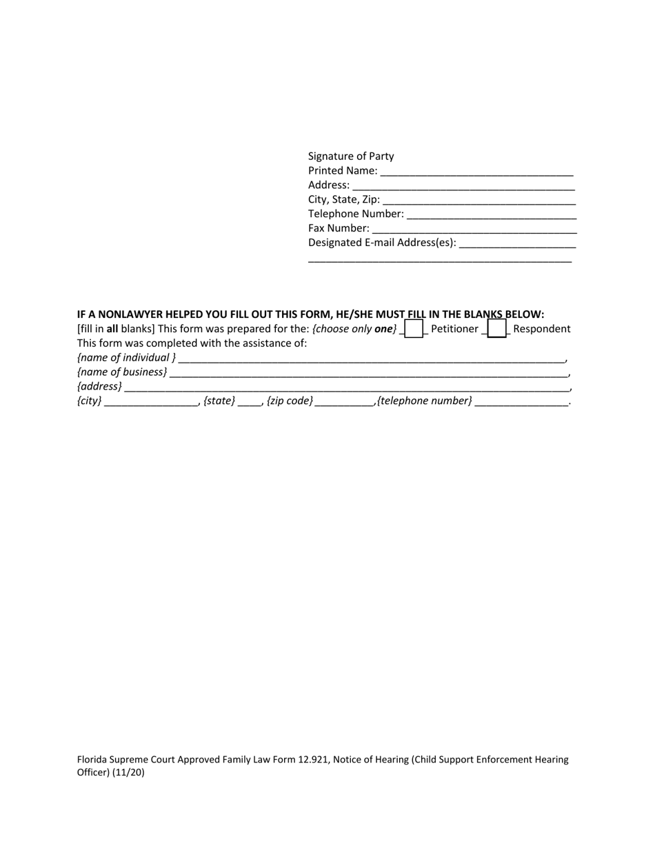 Form 12.921 Notice of Hearing (Child Support Enforcement Hearing Officer) - Florida, Page 5