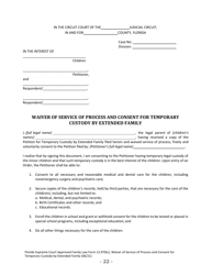 Form 12.970(C) &quot;Waiver of Service of Process and Consent for Temporary Custody by Extended Family&quot; - Florida, Page 2
