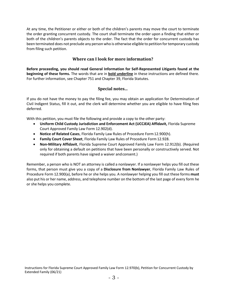 Form 12.970(B) Petition for Concurrent Custody by Extended Family - Florida, Page 3