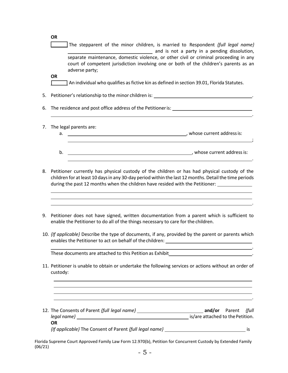 Form 12.970(B) Petition for Concurrent Custody by Extended Family - Florida, Page 5