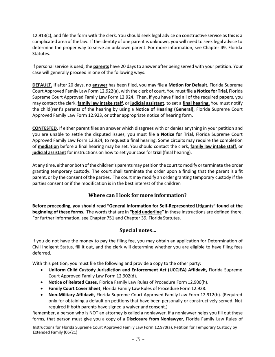 Form 12.970(A) Petition for Temporary Custody by Extended Family - Florida, Page 3