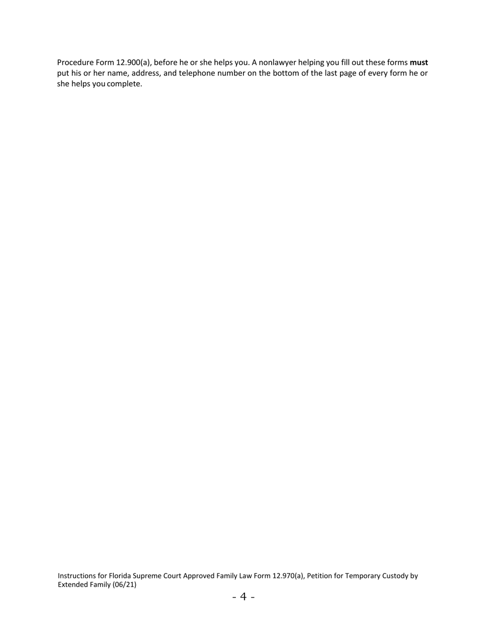 Form 12.970(A) Petition for Temporary Custody by Extended Family - Florida, Page 4