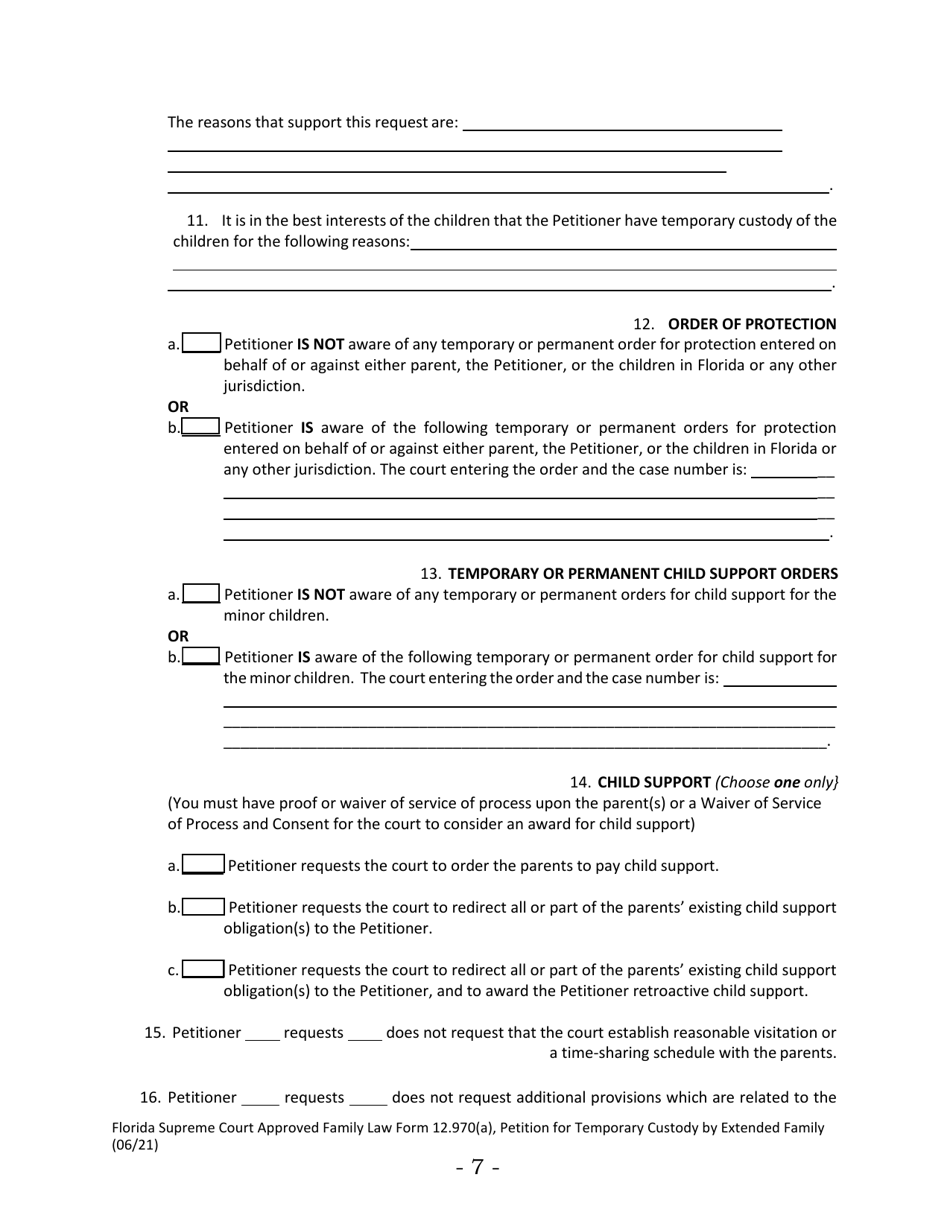 Form 12.970(A) Petition for Temporary Custody by Extended Family - Florida, Page 7