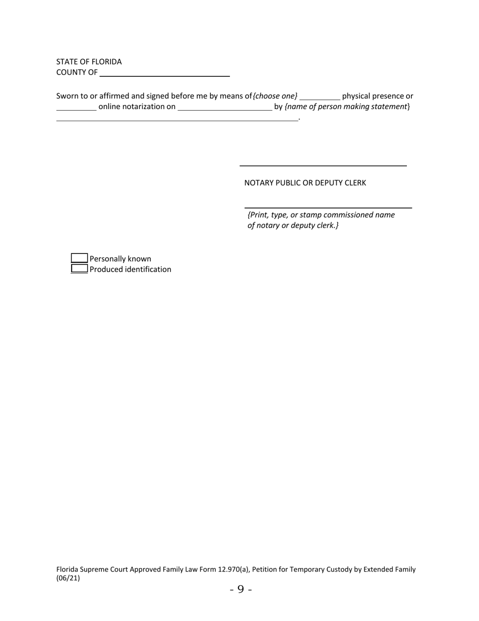 Form 12.970(A) Petition for Temporary Custody by Extended Family - Florida, Page 9
