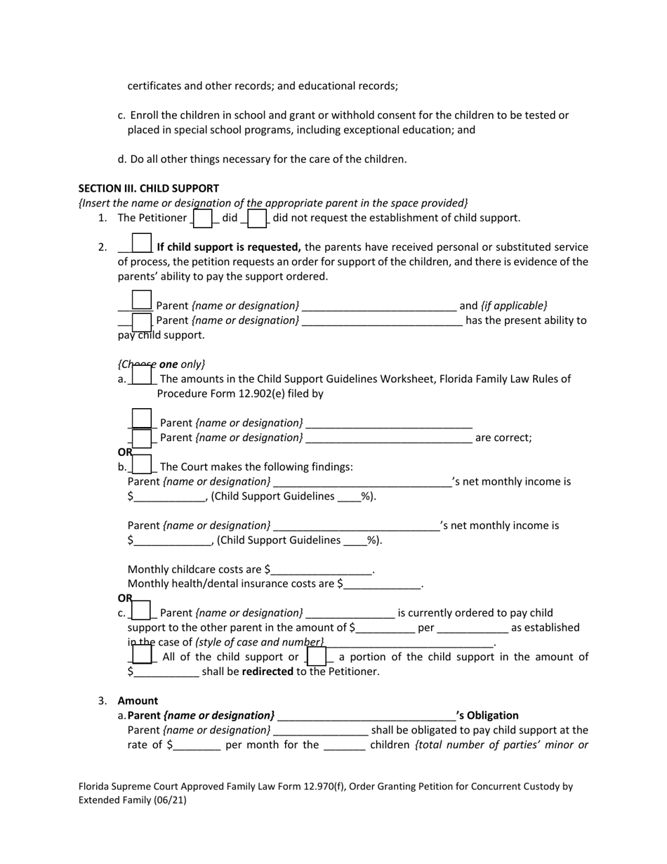 Form 12.970(F) Order Granting Petition for Concurrent Custody by Extended Family - Florida, Page 3