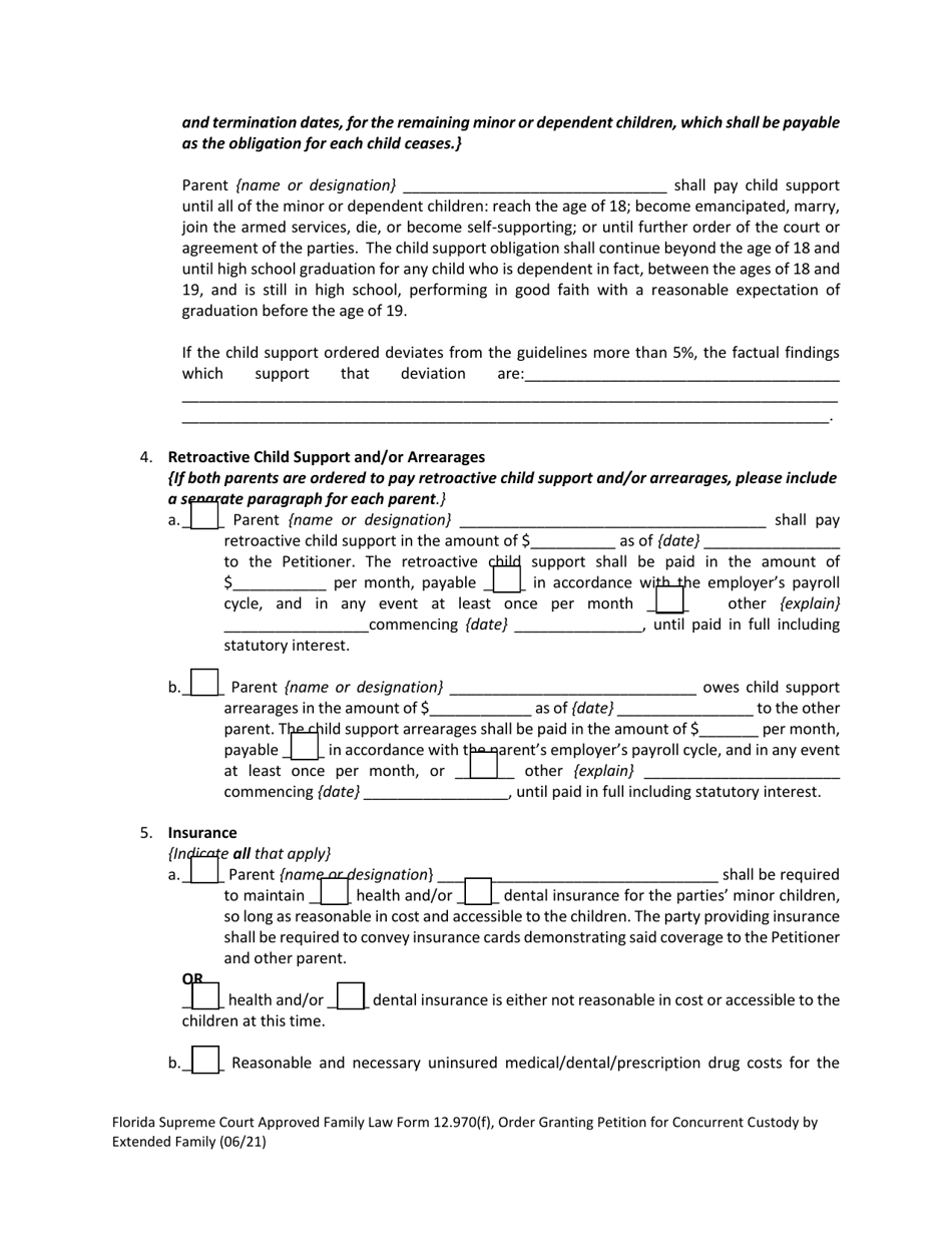 Form 12.970(F) Order Granting Petition for Concurrent Custody by Extended Family - Florida, Page 5