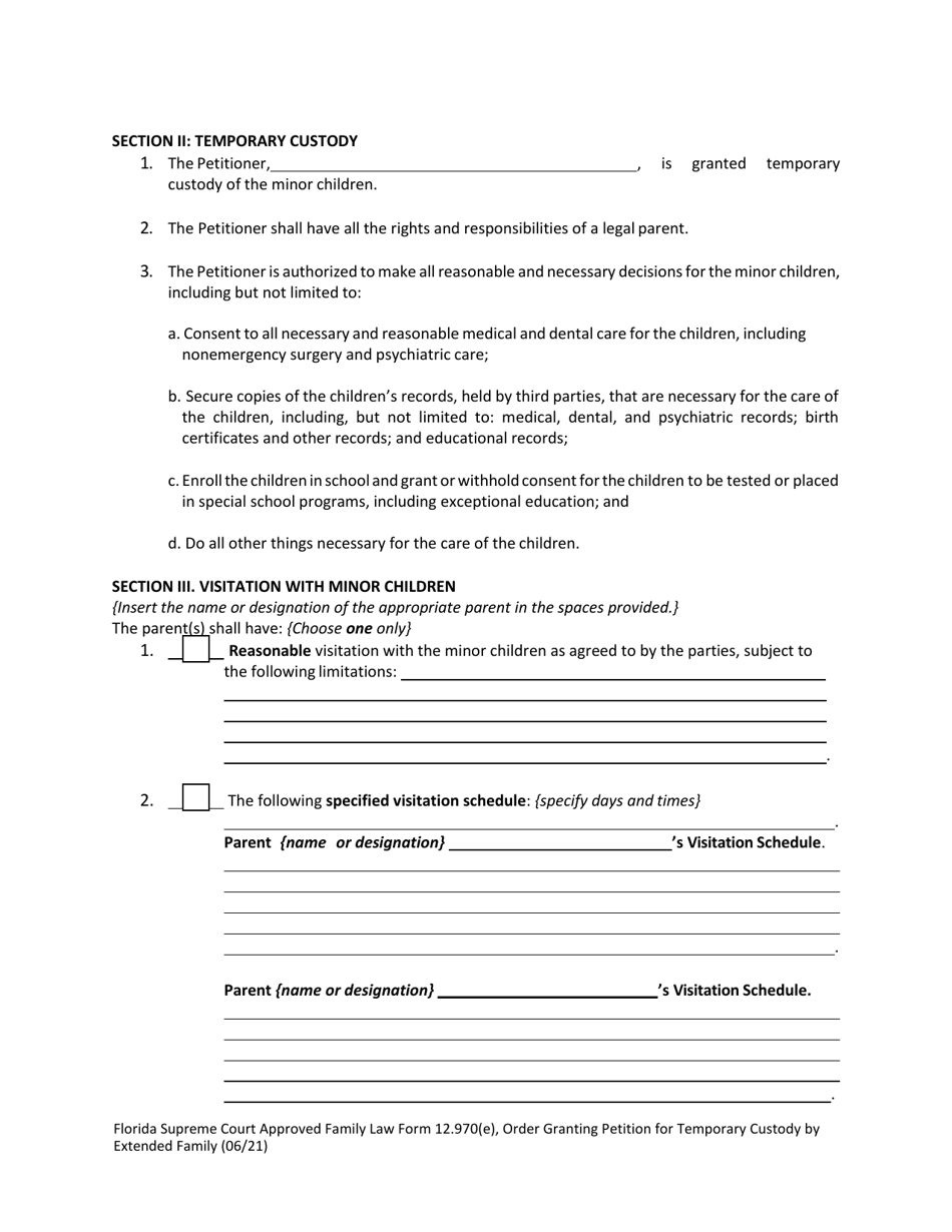 Form 12.970(E) Order Granting Petition for Temporary Custody by Extended Family - Florida, Page 3
