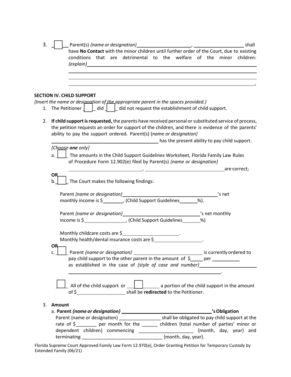 Form 12.970(E) Order Granting Petition for Temporary Custody by Extended Family - Florida, Page 4