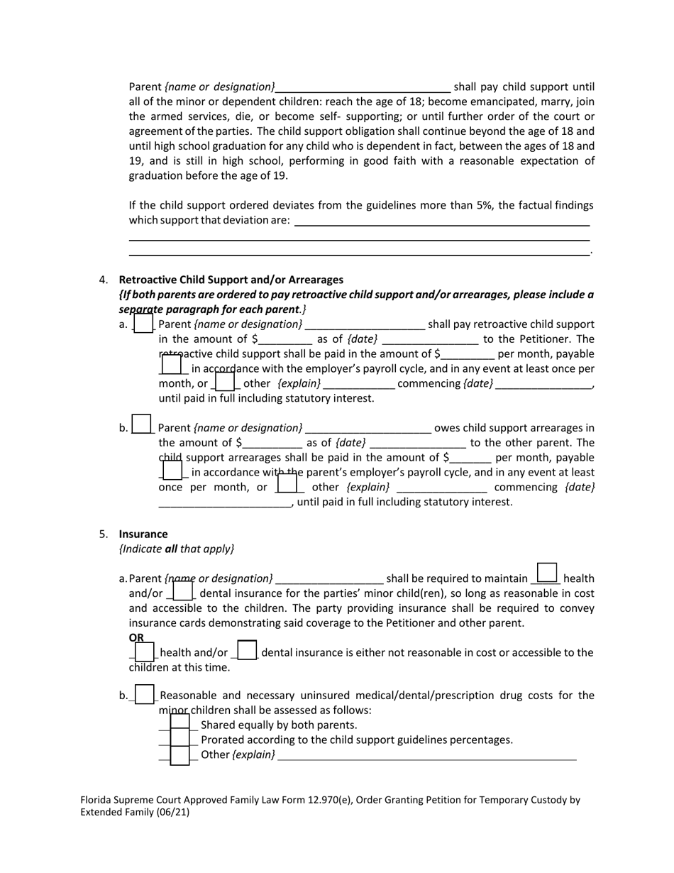 Form 12.970(E) Order Granting Petition for Temporary Custody by Extended Family - Florida, Page 6