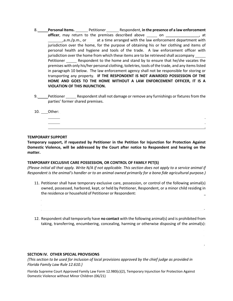 Form 12.980(C)(2) Temporary Injunction for Protection Against Domestic Violence Without Minor Children - Florida, Page 5