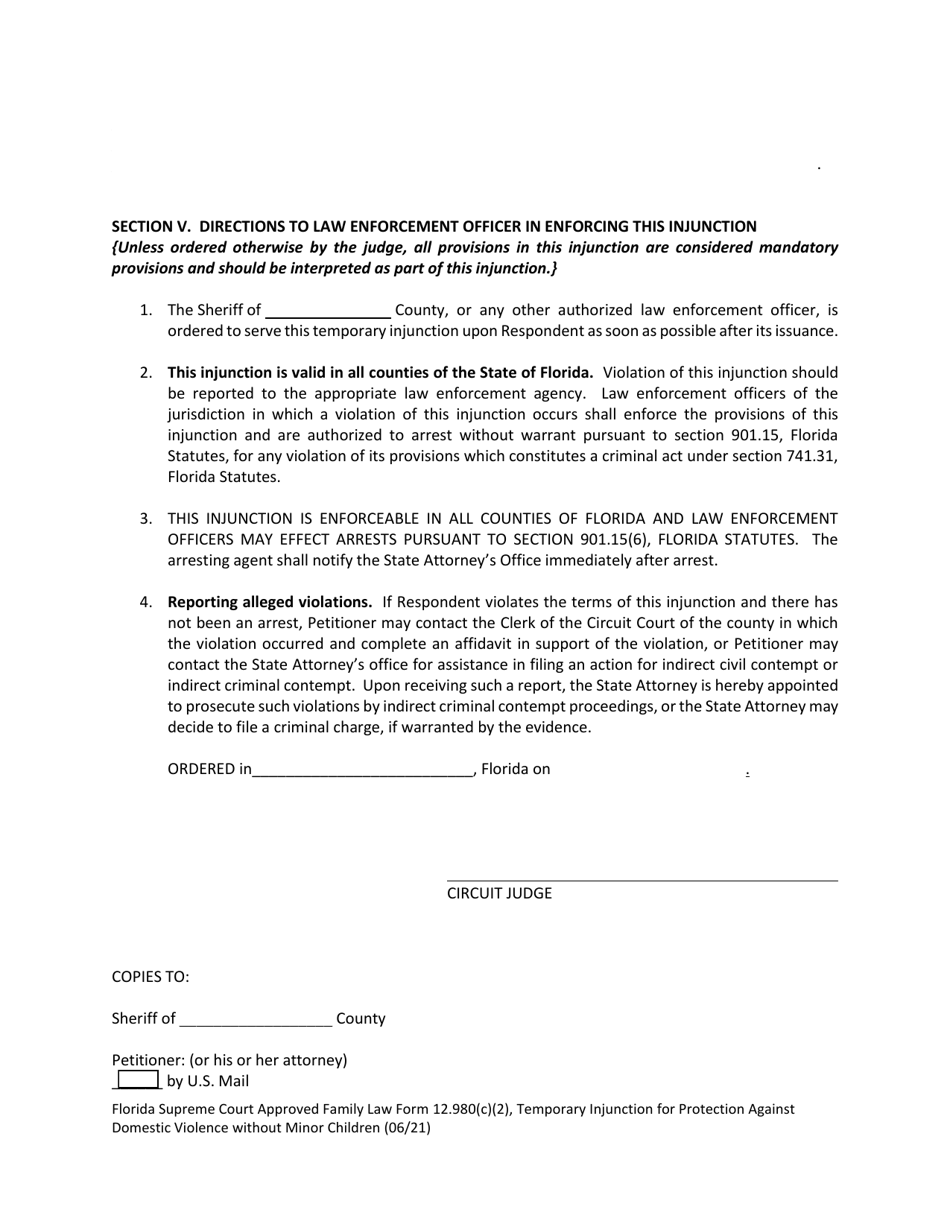 Form 12.980(C)(2) Temporary Injunction for Protection Against Domestic Violence Without Minor Children - Florida, Page 6
