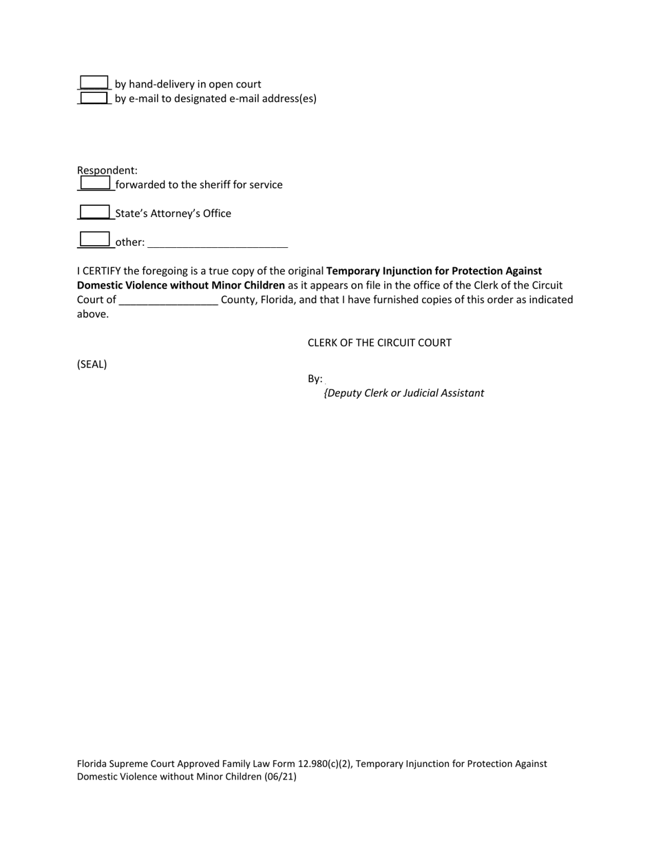 Form 12.980(C)(2) Temporary Injunction for Protection Against Domestic Violence Without Minor Children - Florida, Page 7