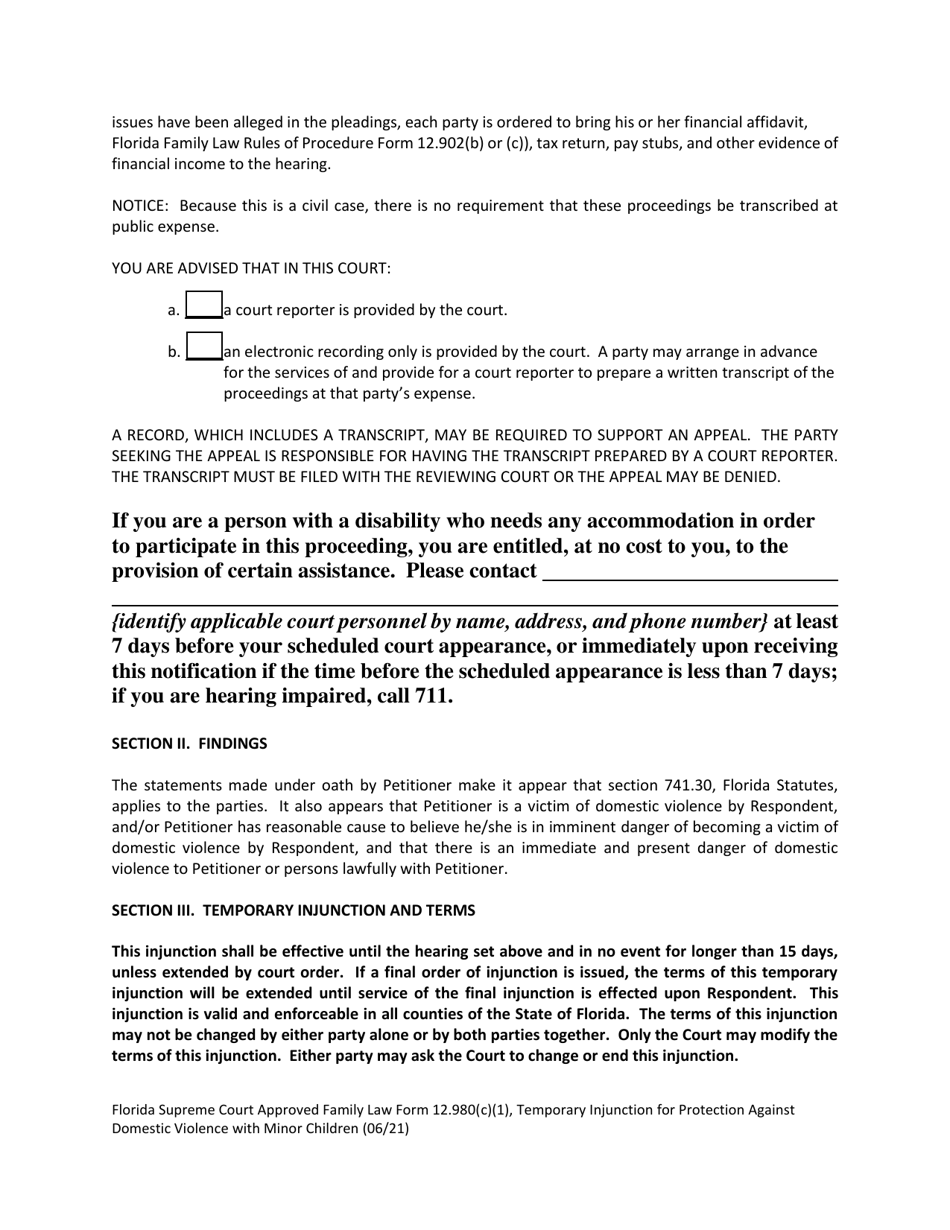 Form 12.980(C)(1) Temporary Injunction for Protection Against Domestic Violence With Minor Child(Ren) - Florida, Page 2