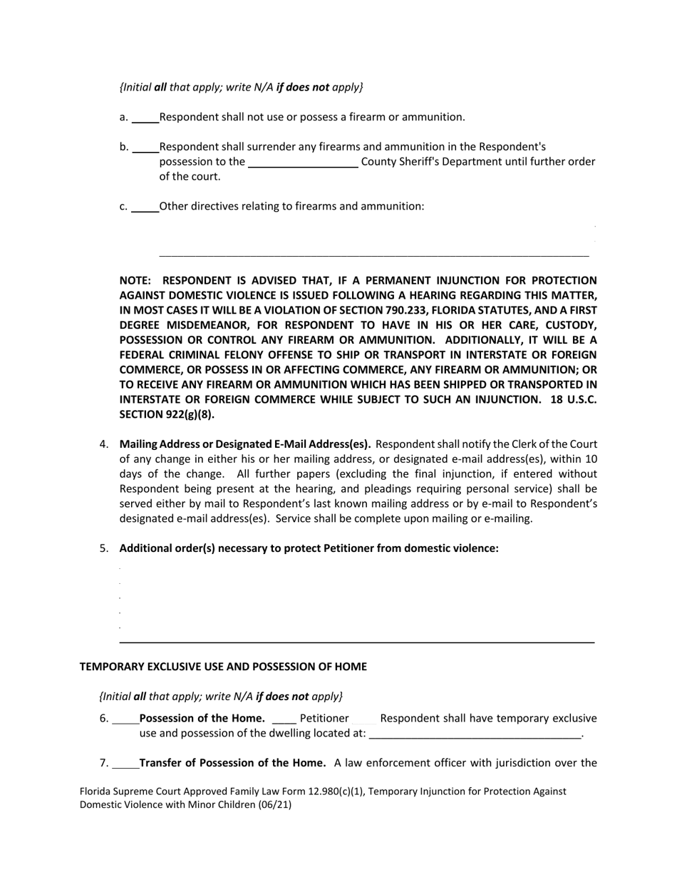 Form 12.980(C)(1) Temporary Injunction for Protection Against Domestic Violence With Minor Child(Ren) - Florida, Page 4