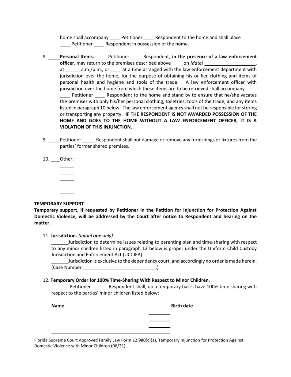 Form 12.980(C)(1) Temporary Injunction for Protection Against Domestic Violence With Minor Child(Ren) - Florida, Page 5